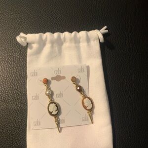 CAbi Gold and Brown Cameo Earrings